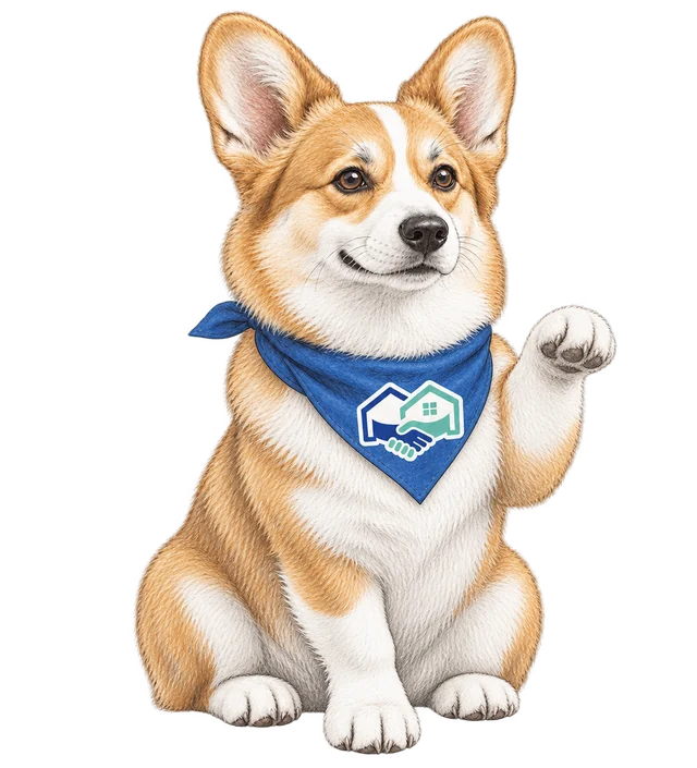 Homie, the HomeHandoff corgi, waving hello