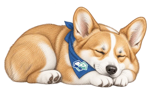 Homie, the HomeHandoff corgi, napping