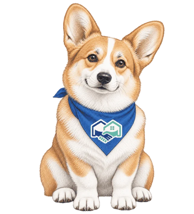 Homie, the HomeHandoff corgi, tilting his head
