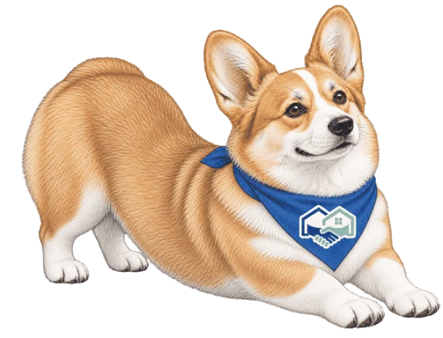 Homie, the HomeHandoff corgi, stretching